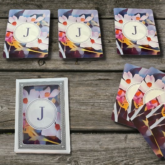 カスタマイズ可能な紫と青のフローラとイニシャル トランプ