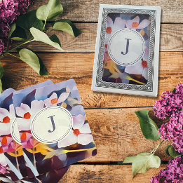 カスタマイズ可能な紫と青のフローラとイニシャル トランプ