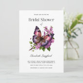 カスタマイズ可能な紫のフローラ蝶ブライダルシャワー 招待状 (スタンド正面)