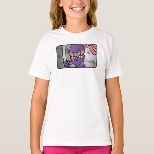 カスタマイズ可能な紫の忍者デザイン Tシャツ (正面)
