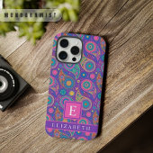 カスタマイズ可能な紫ブルーピンクペイズリー iPhoneケース