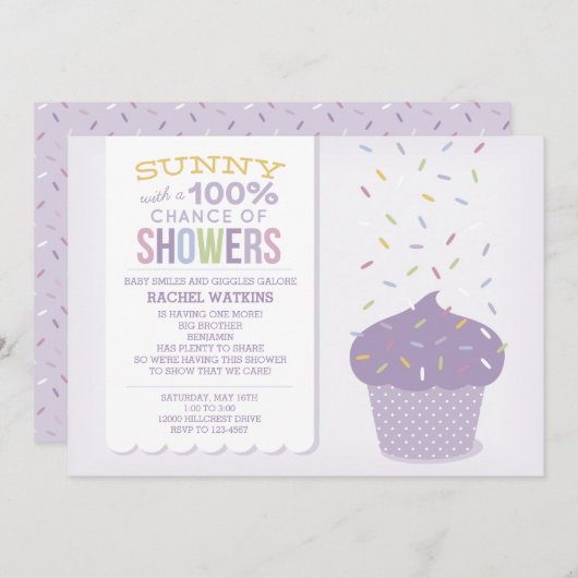 カスタマイズ可能な紫色のカップケーキスプリンクル招待状 招待状 (正面/裏面)