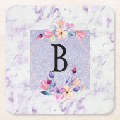 カスタマイズ可能な紫色のシックなモノグラムクーラーボックス スクエアペーパーコースター (正面)