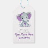 カスタマイズ可能な紫色の灰色の象ありがとうラベル ギフトタグ (正面)