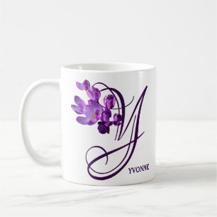カスタマイズ可能な紫色の花の名前Yvonneヴィンテージ コーヒーマグカップ