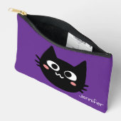 カスタマイズ可能な紫色の面白い黒猫 アクセサリーポーチ (見開き)
