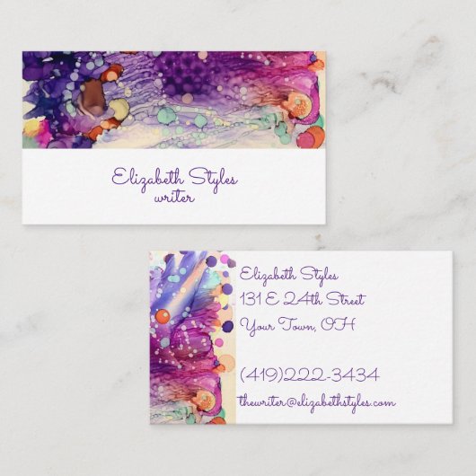 カスタマイズ可能な紫銀河系アルコールインク  名刺 (正面/裏面)