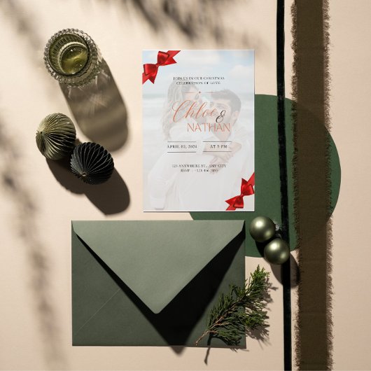 カスタマイズ可能な結婚クリスマスの写真招待状 招待状