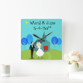 カスタマイズ可能な結婚レトロのカップルの壁時計 スクエア壁時計 (ホーム)