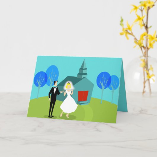 カスタマイズ可能な結婚レトロのカップルグリーティングカード カード (黄色い花)