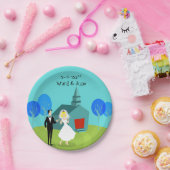 カスタマイズ可能な結婚レトロのカップル紙プレート ペーパープレート (パーティー)