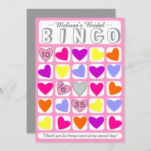 カスタマイズ可能な結婚式のビンゴゲームカード サンキューカード (正面/裏面)