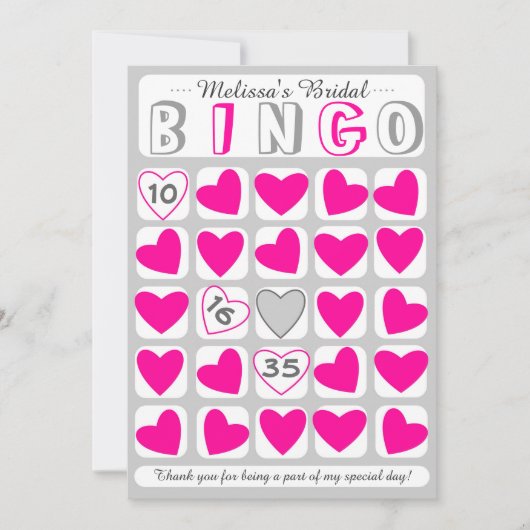 カスタマイズ可能な結婚式のビンゴゲーム ピンクグレーカード サンキューカード (正面)
