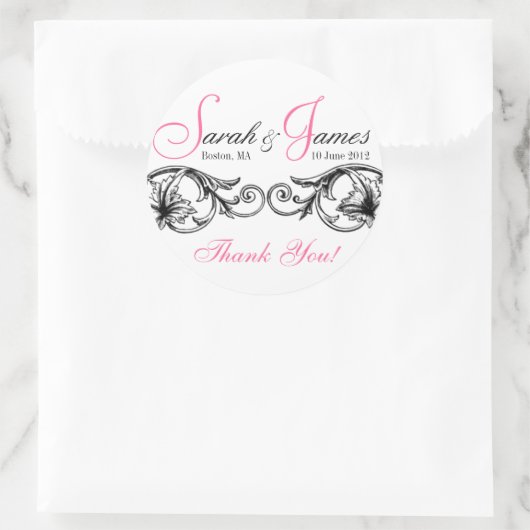 カスタマイズ可能な結婚式の引き出物またはケーキボックスラベルピンク ラウンドシール (バッグ)