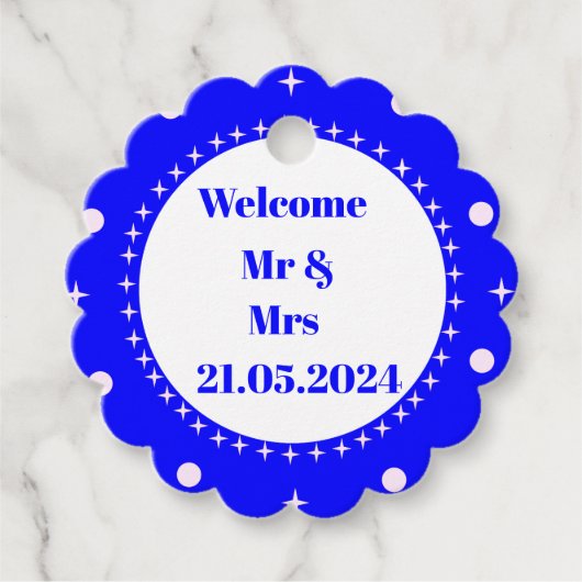 カスタマイズ可能な結婚式の引き出物ラベル フェイバータグ (正面)