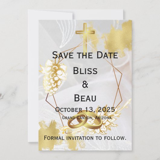 カスタマイズ可能な結婚式の日付の保存テンプレート 招待状 (正面)