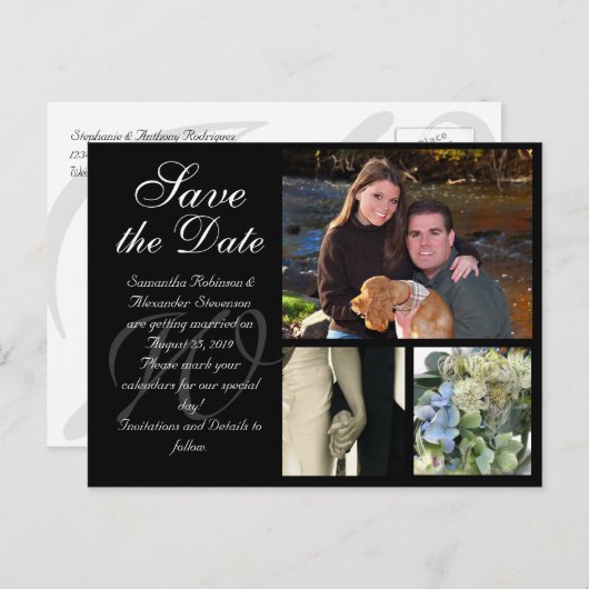 カスタマイズ可能な結婚式の日付カードの保存3写真 案内ポストカード (正面/裏面)