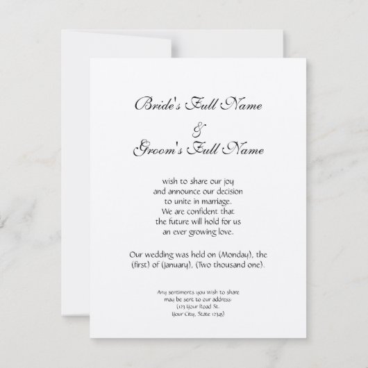 カスタマイズ可能な結婚式招待状は発表を置きます 招待状 (裏面)