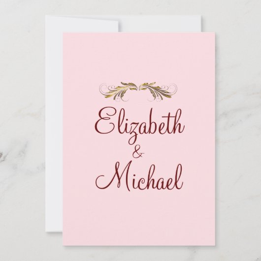 カスタマイズ可能な結婚式招待状ピンクフェイク金ゴールド 招待状 (裏面)