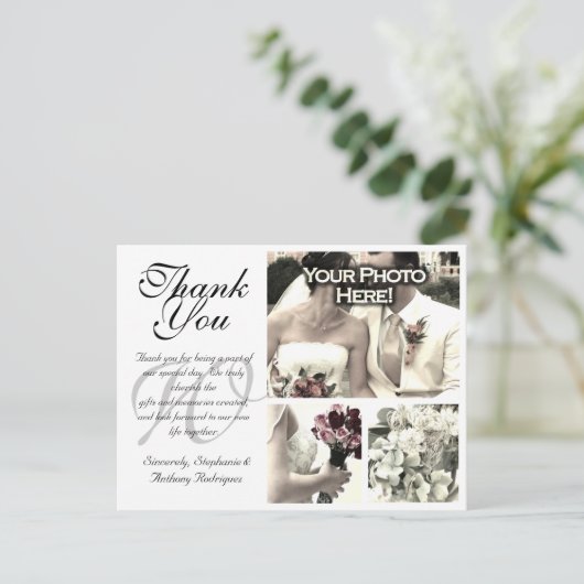 カスタマイズ可能な結婚白のサンキューカード3枚の写真 ポストカード (スタンド正面)