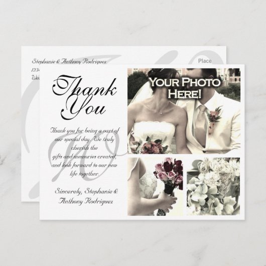カスタマイズ可能な結婚白のサンキューカード3枚の写真 ポストカード (正面/裏面)