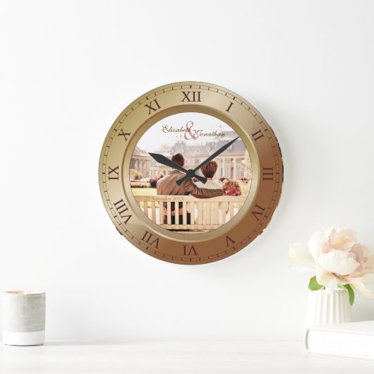 カスタマイズ可能な結婚記念日の青銅の写真 ラージ壁時計 (ホーム)