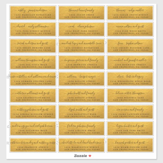 カスタマイズ可能な結婚金ゴールドのゲスト住所 シール (シート)