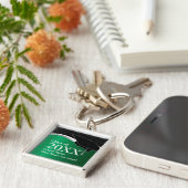 カスタマイズ可能な緑および黒い卒業Keychain キーホルダー (側面)