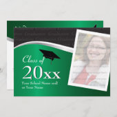 カスタマイズ可能な緑と黒の卒業招待状 招待状 (正面/裏面)