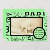 カスタマイズ可能な緑のベビー写真の告知 案内状 (正面/裏面)