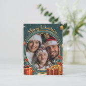 カスタマイズ可能な緑のメリークリスマス ポストカード (スタンド正面)