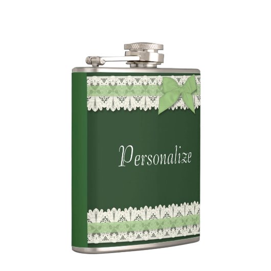 カスタマイズ可能な緑のレースリボンの弓フラスコ フラスク (右)