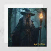 カスタマイズ可能な緑の森の魔女カード (正面/裏面)