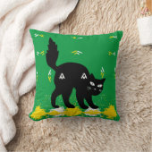 カスタマイズ可能な緑の猫柄グッズ ペット 黒猫 白 黄色い模様 クッション (ブランケット)