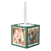 カスタマイズ可能な緑の祖父母のクリスマスフォト キューブオーナメント (裏面アングル)