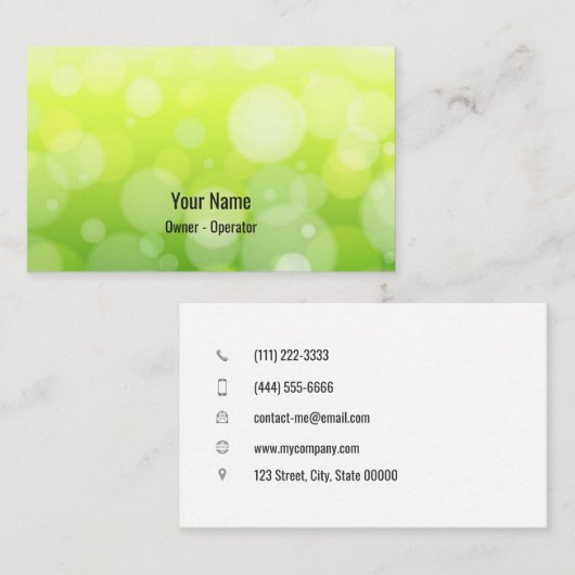 カスタマイズ可能な緑の《写真》ぼけ味 名刺 (正面/裏面)