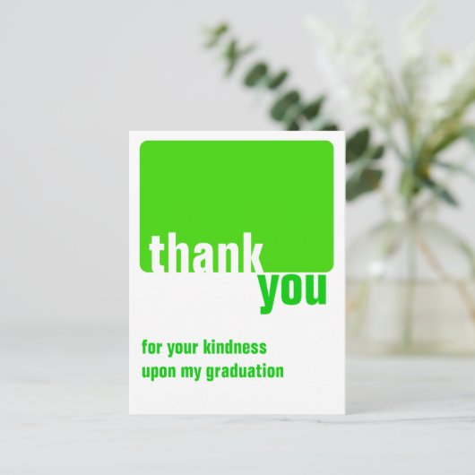カスタマイズ可能な緑 – ありがとう – 卒業 ポストカード (スタンド正面)