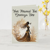 カスタマイズ可能な美しいアフリカの女性のシルエット カード (黄色い花)