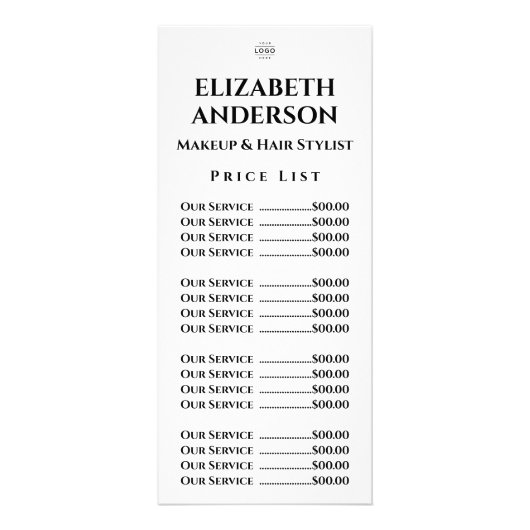 カスタマイズ可能な美しいサロン価格表テンプレート ラックカード (正面)