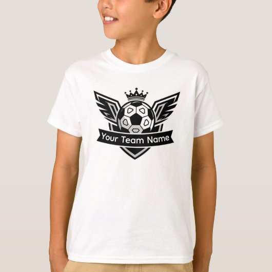 カスタマイズ可能な羽根付きサッカーボールロゴ チーム 子供 Tシャツ (正面)