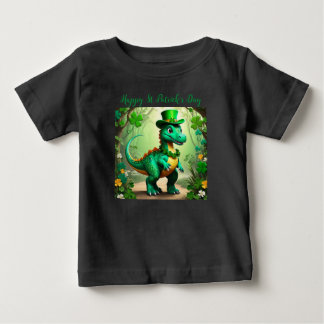 カスタマイズ可能な聖パトリックの日お洒落の恐竜。 ベビーTシャツ