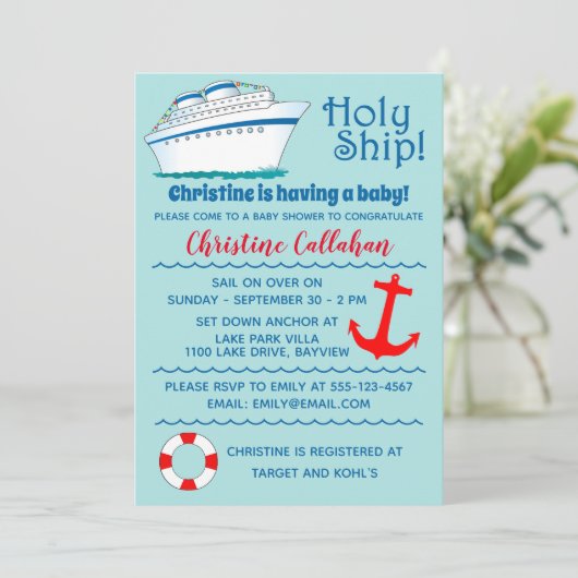 カスタマイズ可能な聖船ベビーシャワー招待状 招待状 (スタンド正面)
