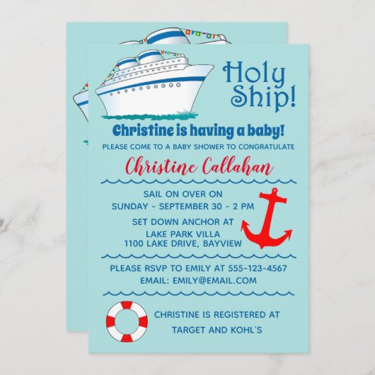 カスタマイズ可能な聖船ベビーシャワー招待状 招待状 (正面/裏面)