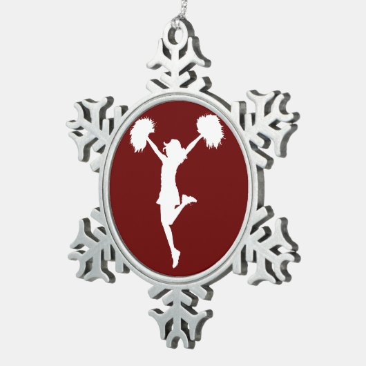 カスタマイズ可能な背景のチアリーダーのチアリーティング スノーフレークピューターオーナメント (右)