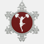 カスタマイズ可能な背景のチアリーダーのチアリーティング スノーフレークピューターオーナメント (正面)