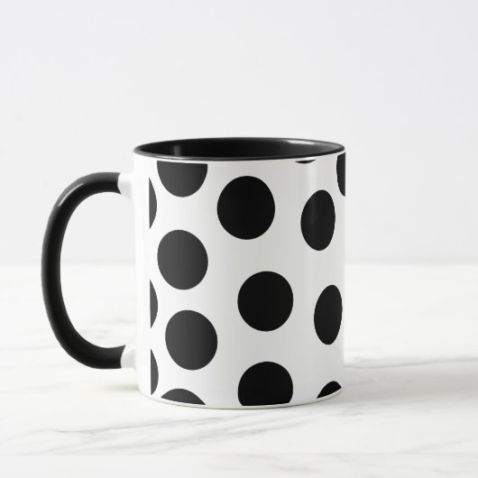 カスタマイズ可能な背景の大きく黒い水玉模様 マグカップ (左)
