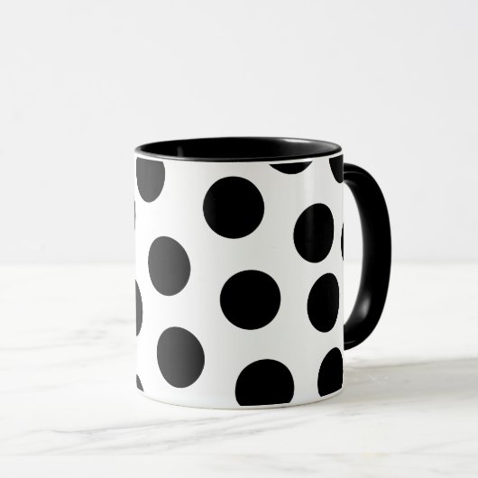カスタマイズ可能な背景の大きく黒い水玉模様 マグカップ (正面右)
