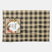 カスタマイズ可能な自然とフクロウ キッチンタオル (横)