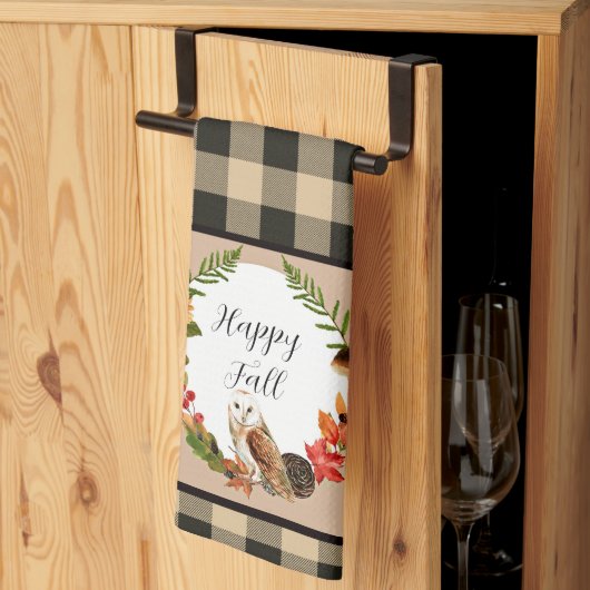 カスタマイズ可能な自然とフクロウ キッチンタオル (三つ折り)