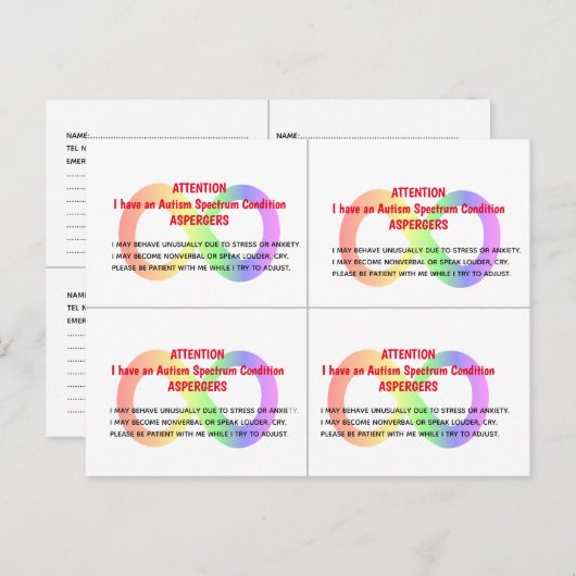 カスタマイズ可能な自閉症警告カードx 4/カード ポストカード (正面/裏面)